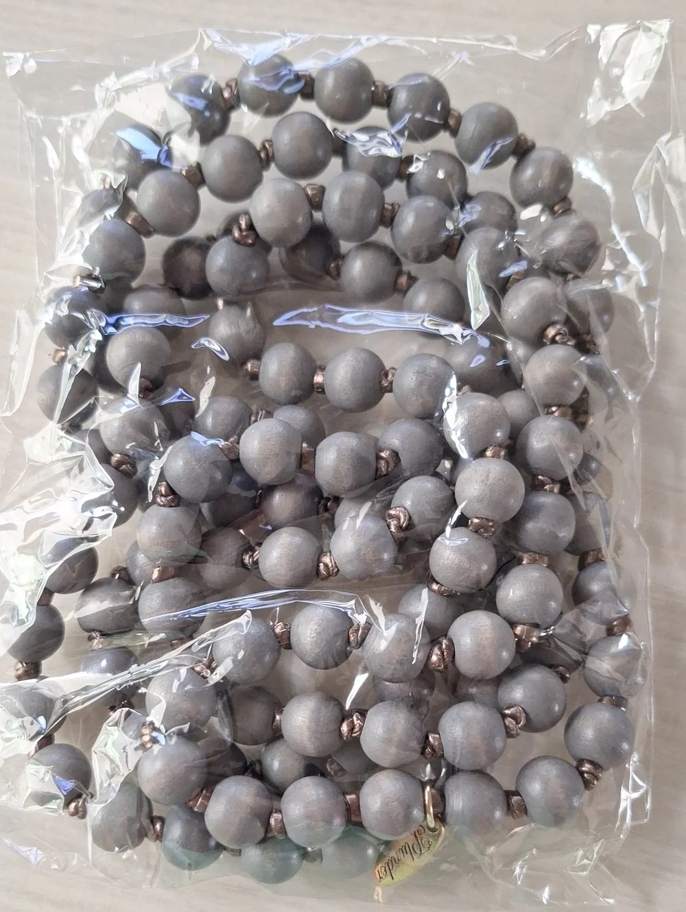 Classic Double-Strand Gray Wooden Bead Necklace